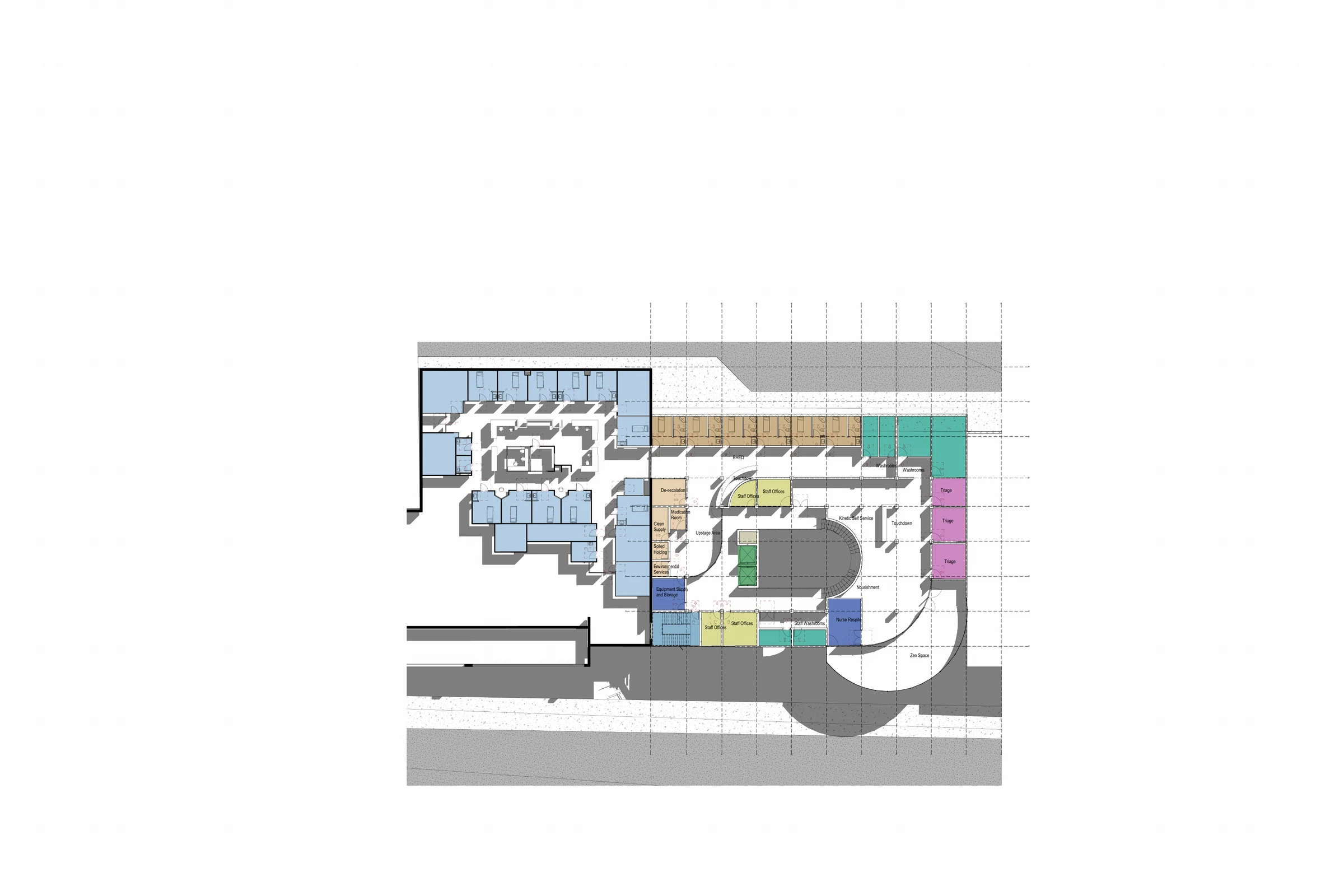 Color-coded ground-floor plan showing behavioral-health emergency, support, circulation, and EmPATH program areas.