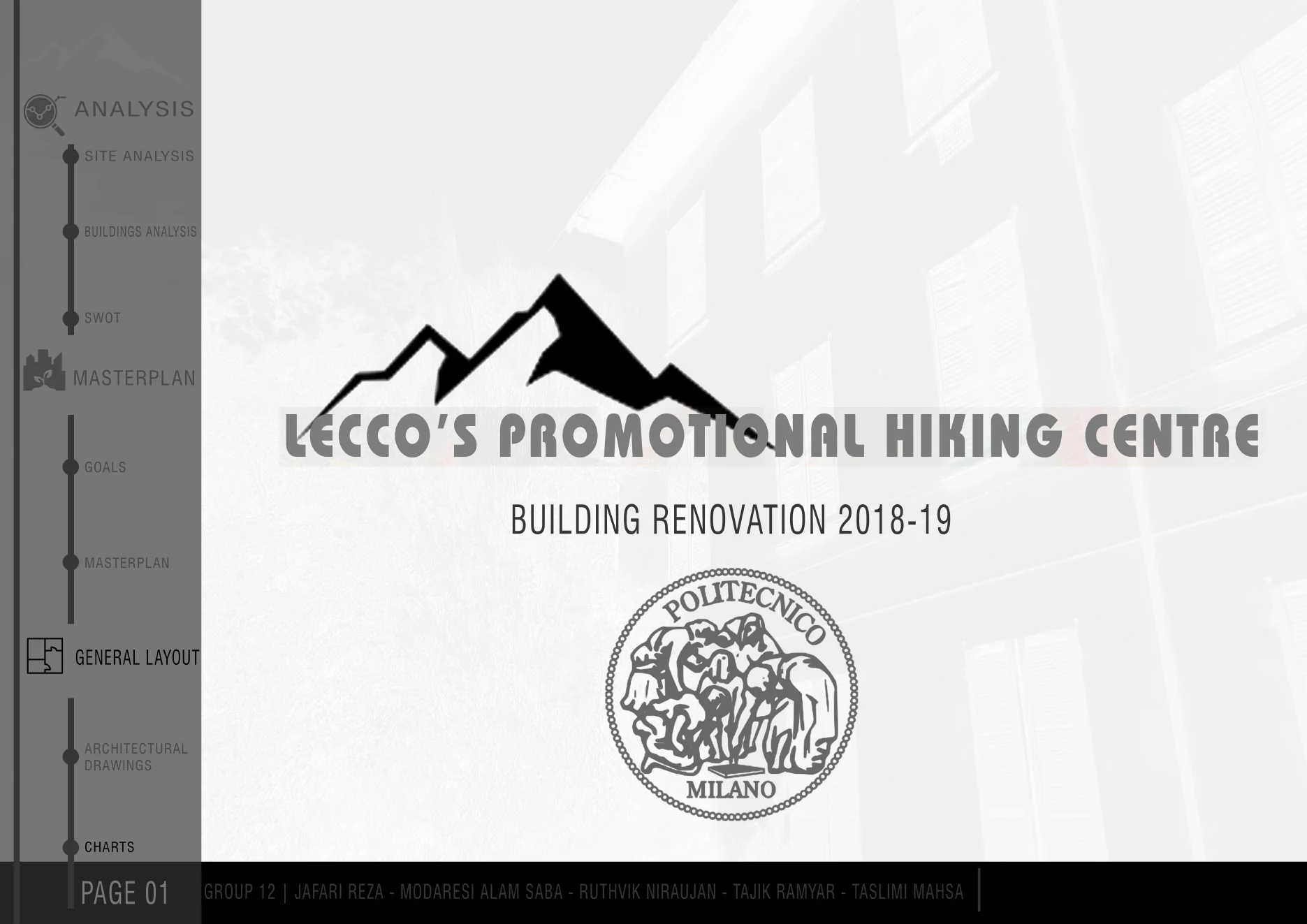 Cover image of the Lecco hiking and mountain-sports center renovation proposal.