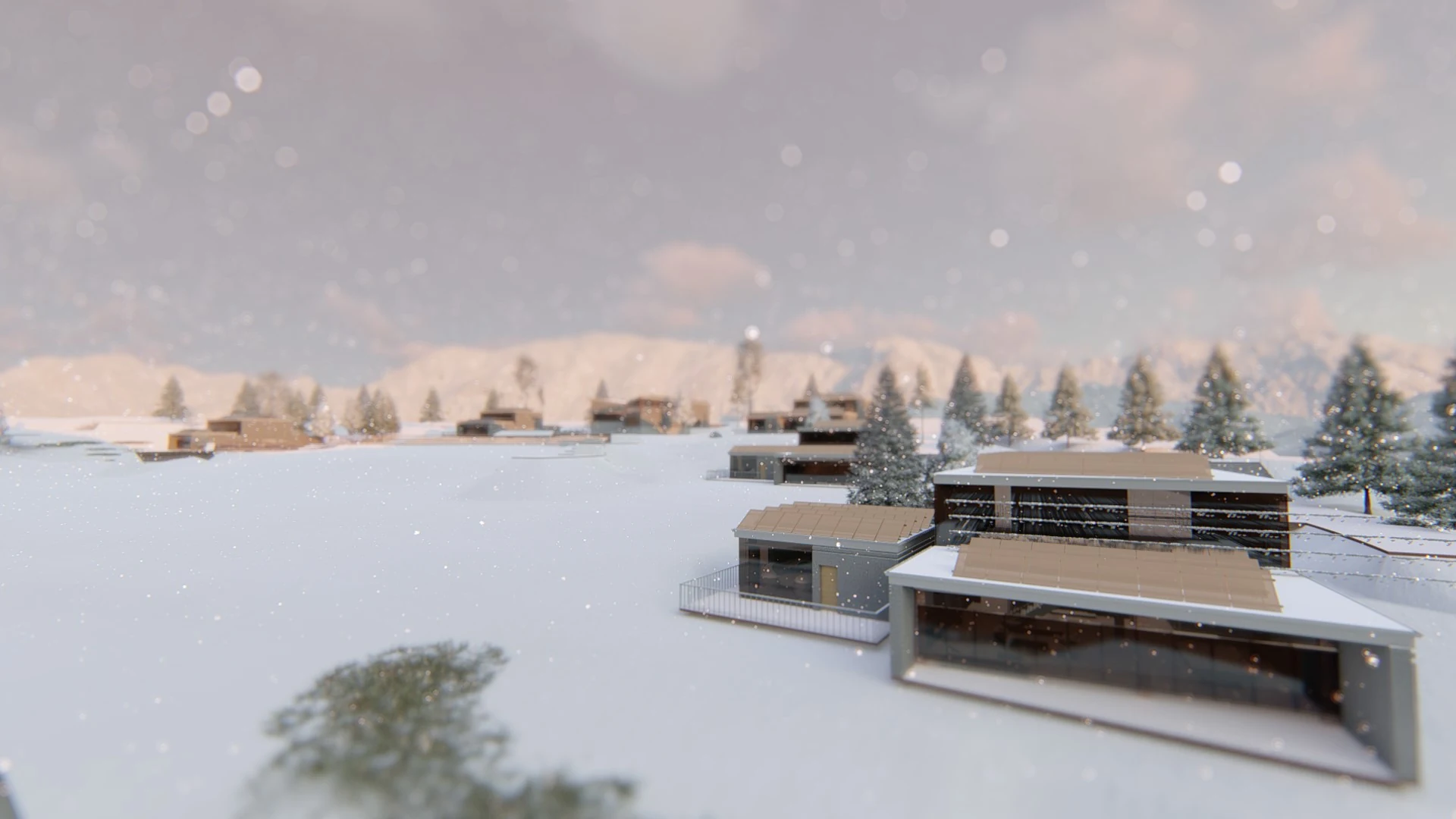 Site overview showing resort buildings distributed along a steep mountain slope.